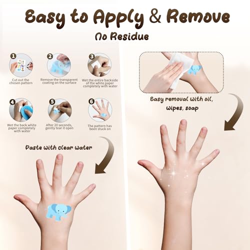 Temporary Tattoos for Kids - 10 Sheets Waterproof Animal Designs