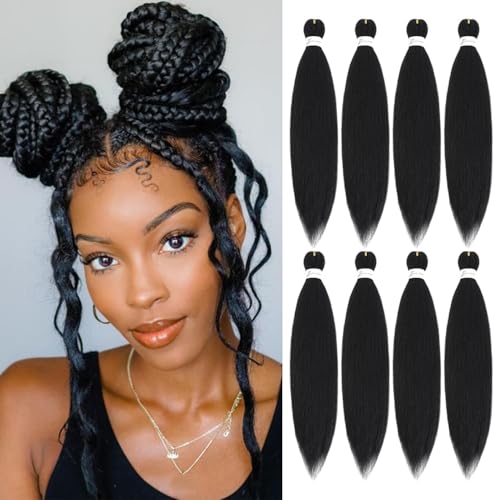 16 Inch Pre-Stretched Black Braiding Hair Extensions - 8 Packs