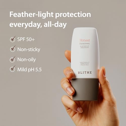 BLITHE Honest Sunscreen Gentle and Powerful UV Protection -Lightweight Korean sunscreen, pH 5.5 Balance and EWG Green-rated, with Probiotics, SPF 50+ PA++++ (1.69oz)