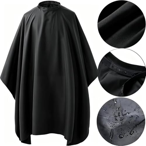 Black 1-Pack Waterproof Hair Cutting Cape with Adjustable Snap Closure - 47x55 Inches