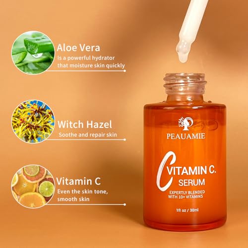 Peauamie Vitamin C Serum for Face Anti Aging Serum with 2% Hyaluronic Acid and 1% Retinol Ferulic Acid,Moisturizer Serum for Fine Lines and Wrinkles 1 fl oz