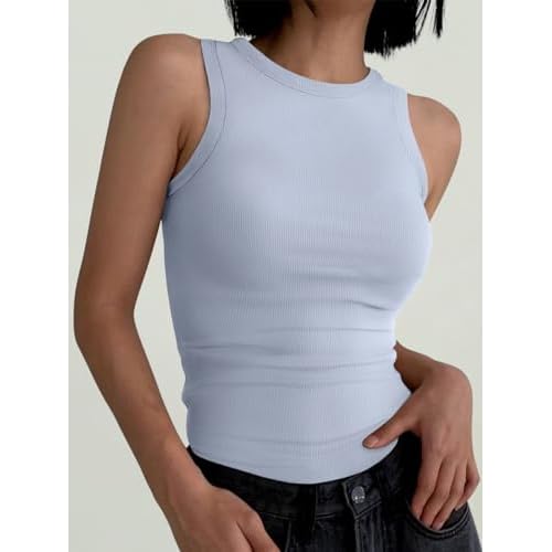 ANRABESS Womens Sleeveless High Neck Tank Tops Fashion Summer Casual Basic Slim Fit Ribbed Racerback Top Shirt Clothes