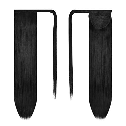 26 Inch Straight Ponytail Extension Clip In - Black Synthetic Hair