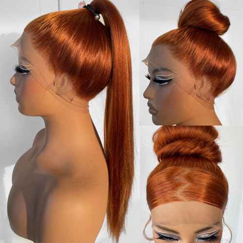 360 Ginger Orange Lace Front Wig Pre Plucked HD Synthetic Long Straight Lace Front Wigs 180 Density Yaki Glueless Ginger Lace Front Wig 32inch