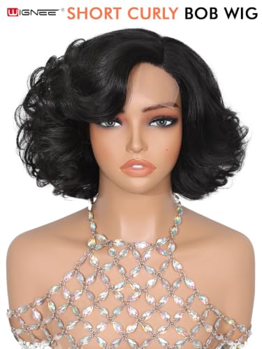 WIGNEE Short Curly Bob Wig 10" Heat-Resistant Glueless