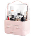 Nervure Pink Makeup Organizer - Cosmetic Storage Box with Lid - Makeup Organizer Storage Drawersr with Dust Free Cover and Portable Handle for Bathroom Countertop & Dresser & Gift