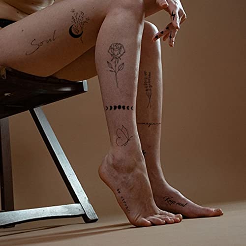 Realistic Temporary Tattoos for Women - 60 Sheets Tiny Small Removable Adult Fake Tattoos,185 Pcs Minimalist Waterproof Inspirational Quotes Words Wild Flower Floral Bouquet Adults Tattoo Stickers