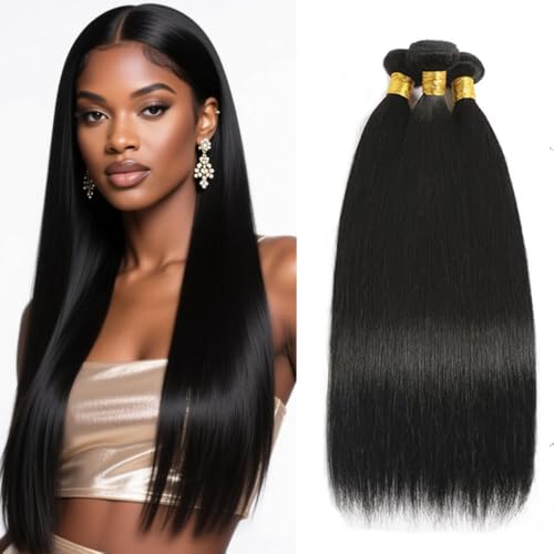 Straight Human Hair Bundles #1B Natural Black 18 20 22 inch