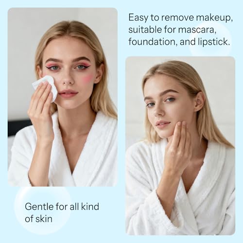 Makeup Remover Wipes Individually Wrapped Pack of 50,Avocado Scent 7x7.9 inch Blue Travel Size Facial Cleansing Wipes Towelette for Face Cleansing,Skin Care,Hotel,Camping,Gym,Office