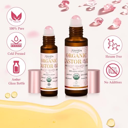 Organic Castor Oil Roll-On with Rose Quartz, 2-Pack