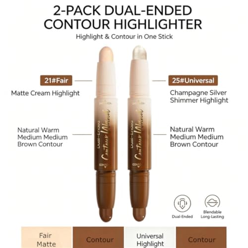 UOCK 2-Pack Contour & Highlighter Sticks for Face & Body Makeup