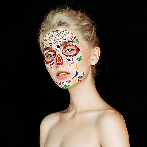 Day of the Dead Face Temporary Tattoos - 9 Sheets Skull Stickers