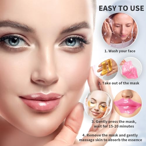 24K Gold Eye Patches & Lip Masks Set - 30 Pieces