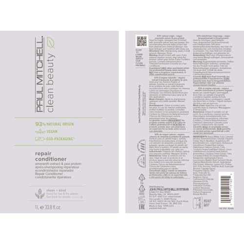 Paul Mitchell Clean Beauty Repair Conditioner, Strengthens, Balances Moisture, For Damaged, Brittle Hair