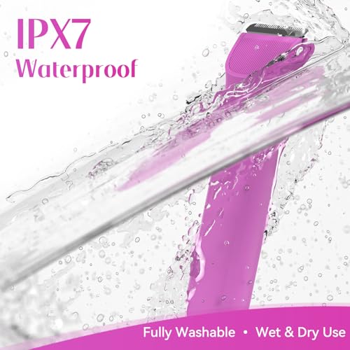 Bikini Trimmer for Women 5-in-1 Electric Razors IPX7 Waterproof Shaver Ceramic Blade Painless Pubic & Facial Hair Remover (Hot Pink)
