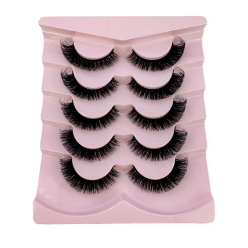 HBZGTLAD Cat eye Eyelashes 3D Natural False Lashes D Curl Fluffy Soft Cross 5 pairs Manga Lashes Wispy Natural Eyelash Extension Makeup (HB114)