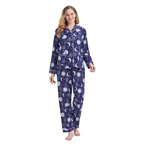 amaxer Women's Flannel Pajama Set 100% Cotton Soft Christmas Pajamas For Women Long Sleeve Pjs Button Down Warm Sleepwear