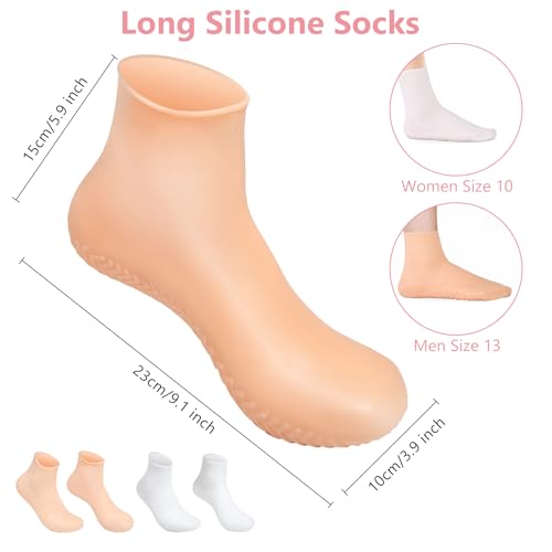 XL Silicone Moisturizing Socks for Dry Cracked Feet, 2 Pairs - Non-Slip