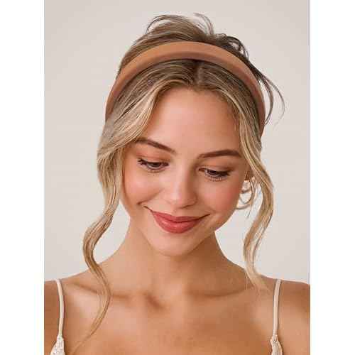 Sunolga 7 Pack Brown Headbands for Women Girls Non Slip Floral Padded Hairbands Cute Pearl Head bands Wide Headbands Trendy Hair Accessories