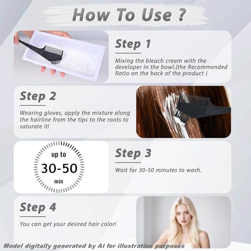 JUANCHI Ammonia-Free Hair Bleach Kit - Lift Up to 8 Levels, No Drip Lightening for Home Use