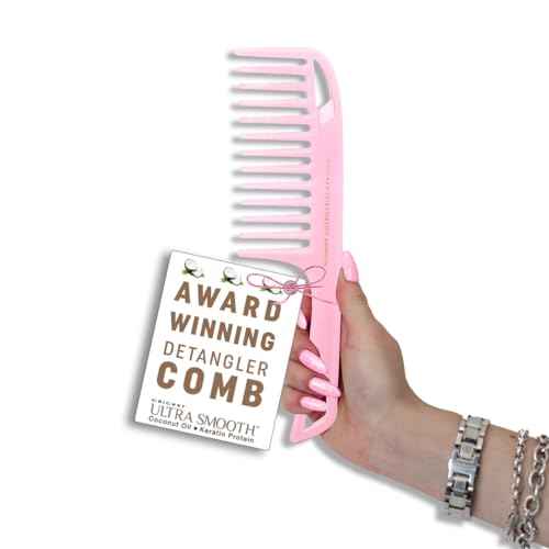 Cricket Ultra Smooth Coconut Detangler Comb - Infused with Coconut Oil & Keratin for Frizz-Free Shine, Gentle on Wet & Dry Hair, Extended Handle for Thick & Curly Hair - Pink