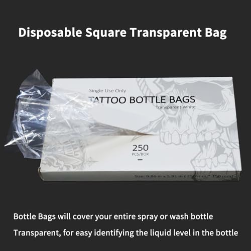 ZHOOGE 250pcs Tattoo Wash Bottle Bags 9.86 in X 5.91 in White Transparent Odorless Disposable Squeeze Wash Bottle Bags for Tattoo Bottles Tattoo Supplies Tattoo Kits