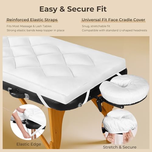 JINGFUD White 3-Inch Plush Lash Bed Topper Set Waterproof Massage Table Cover