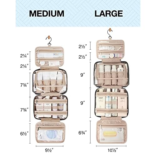 BAGSMART Toiletry Bag Hanging Travel Makeup Organizer with TSA Approved Transparent Cosmetic Bag Makeup Bag for Full Sized Toiletries, Large-Blck