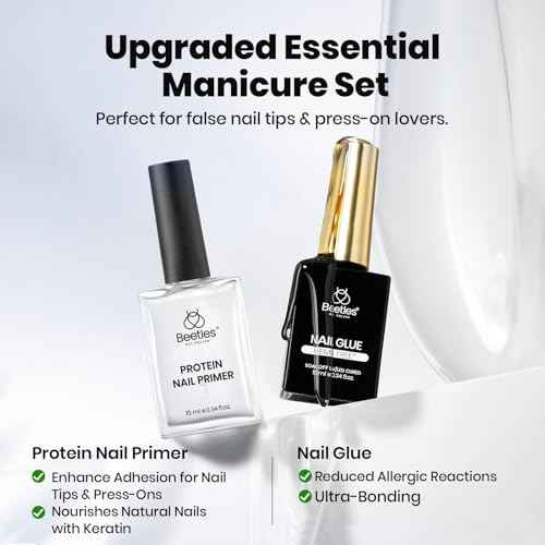 Beetles HEMA-Free Nail Glue & Primer Set, 2Pcs 10ml Super Strong 9 in 1 Nail Glue Gel and Bond Primer for Acrylic Fast Dry Supplies, Long-Lasting Professional Kit, U V Light Required