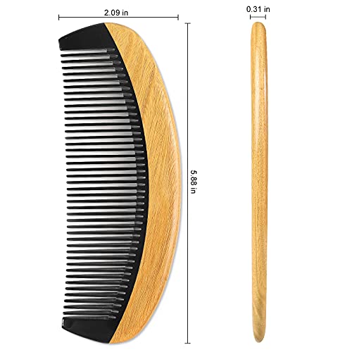 Onedor Buffalo Horn With Handmade 100% Natural Green Sandalwood Hair Combs - Anti-Static Sandalwood Scent Natural Hair Detangler Wooden Combs (Buffalo Horn Oval Fine Tooth)