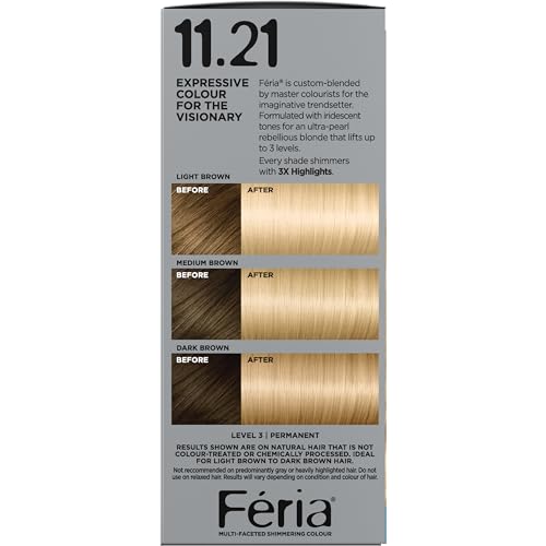 L'Oreal Paris Feria Multi-Faceted Shimmering Permanent Hair Color, 11.21 Bad to the Blonde (Ultra Pearl Blonde), Pack of 2, Hair Dye