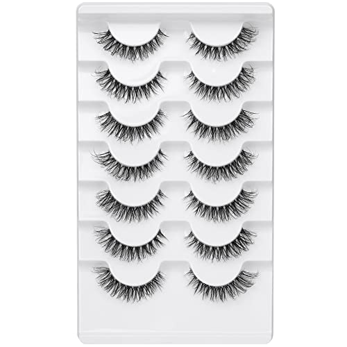 JIMIRE Demi-Wispy 13MM Faux Mink Eyelashes Clear Band 7 Pairs