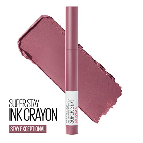 Maybelline Super Stay Ink Crayon Lipstick Makeup, Precision Tip Matte Lip Crayon with Built-in Sharpener, Longwear Up To 8Hrs, Stay Exceptional, Purple Beige, 1 Count