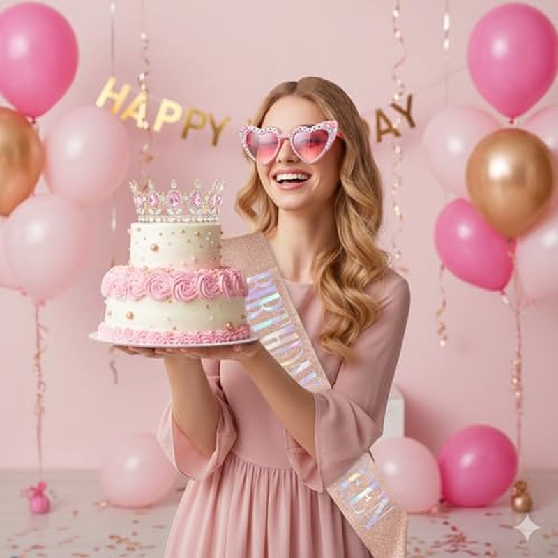 Birthday Decorations Set for Women - Sash, Crown & Sunglasses