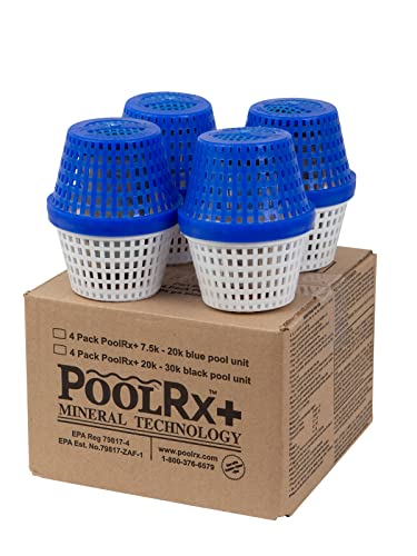 PoolRX+ Pool Unit 7.5k-20k gallons (4-Pack) Bundle with PoolRx+ Booster Blue Swimming Pool Algaecide, 4 Pack