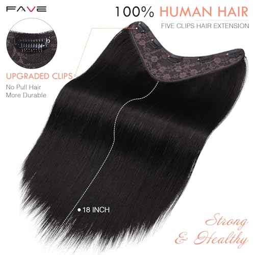 FAVE 18 Inch Clip in Human Hair Extensions 110g Seamless & Invisible Clip in Hair Extensions 100% Remy Human Hair Hairpieces for Volume & Length (Natural Black)