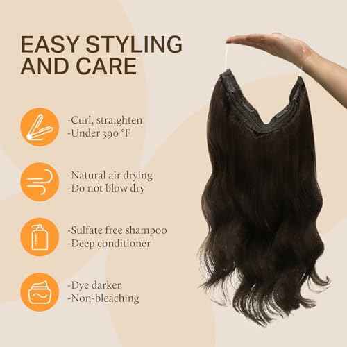 DOORES Wire Hair Extensions 18 Inch 95g Remy Human Wire Hair Extensions Invisible Transparent Line Adjustable Hairpieces Secret Extensions Straight Hair Light Dark Brown