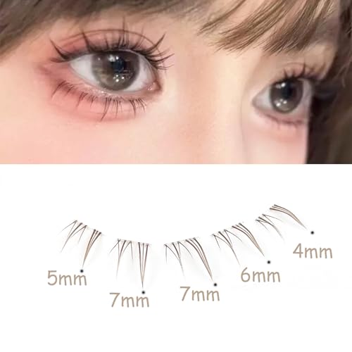 Brown Bottom Lashes Clusters Manga Bottom Lash Individual Wispy Natural Eyelash Clusters Lower False Lashes 100pcs Crisscross Clear Band Under Eyelashes MUQIU37 DIY Anime Lash Extensions (MQ616)