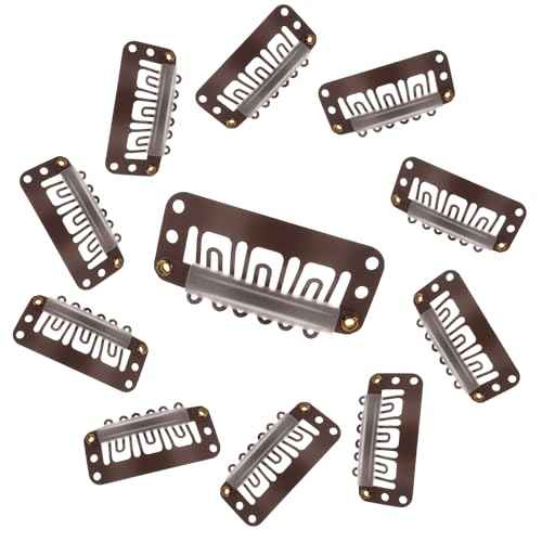 Yolev 50PCS Wigs Snap Clips Hair Extension Clips 6-Teeth U-Shape Metal Silicon Wig Hair Extension Clips for Women Hairpiece (Dark Brown)