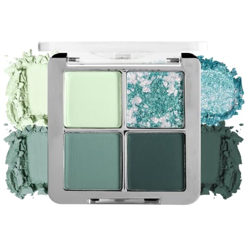 Blue Teal Eyeshadow Palette 4 Colors Matte & Glitter