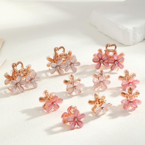 LYDZTION 12Pcs Small Flower Hair Claw Clips for Women Girls,Metal Hair Claw Clips Sparkling Barrettes Strong Hold Mini Flower Hair Clips Nonslip Rhinestone Hair Accessories for Women Girls