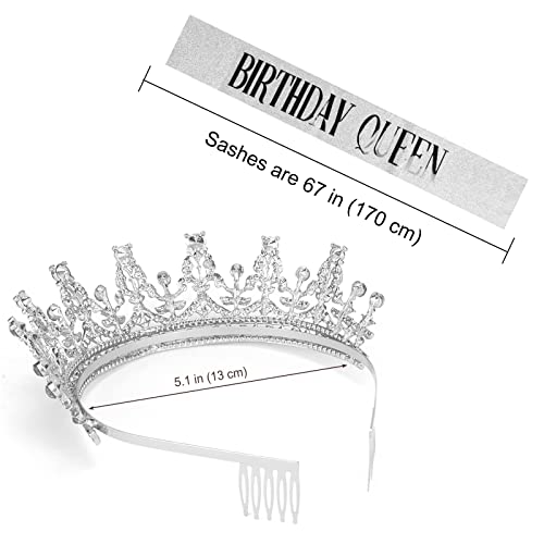 COCIDE Birthday Tiara and Crown for Women Birthday Sash for Girls Birthday Decorations Set Rhinestone Headband Crystal Hair Accessories for Birth Day Party Hair Band Cake Toppers