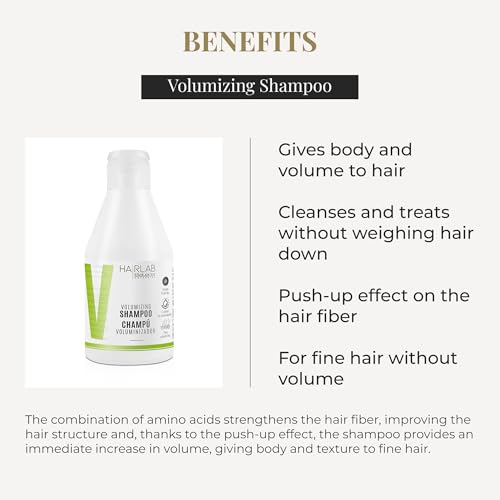Salerm - Volume Shampoo - Hair Lab - 300 ml - With Energizing Caffeine - For Fine and Flat Hair - Adds Body and Texture to Hair - Gentle Cleanse - Paraben-Free