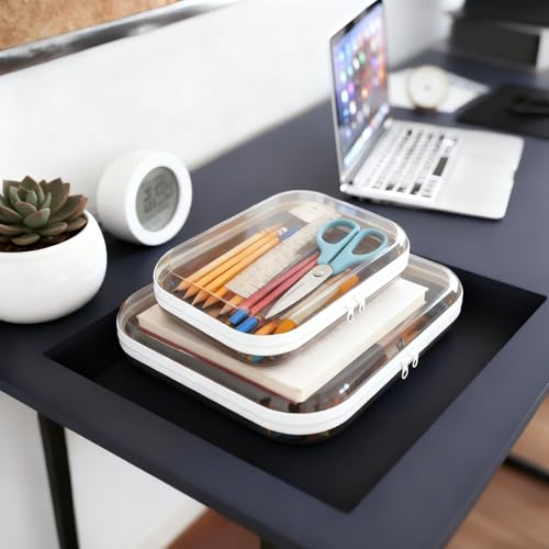 12 Pack Clear Hard Shell Zipper Case (8 Small & 4 Medium), Hard Plastic Makeup Cases Pencil Case Pouches for Travel (4M+8S)
