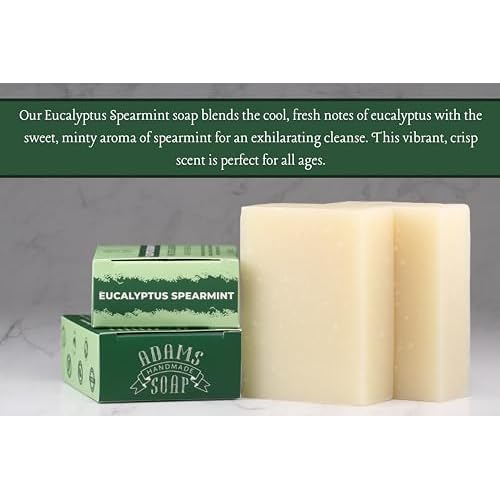 Adams Handmade Soap Eucalyptus Spearmint Pure Castile Bar Soap ? 4.5 oz | Vegan, Cold Process, Essential Oils, 84% Organic, Fair Trade, No Additives, USA Made