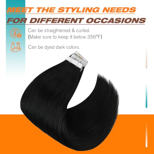 Sunny Hair Tape in Extensions Remy Human Hair 22" Jet Black 20Pcs