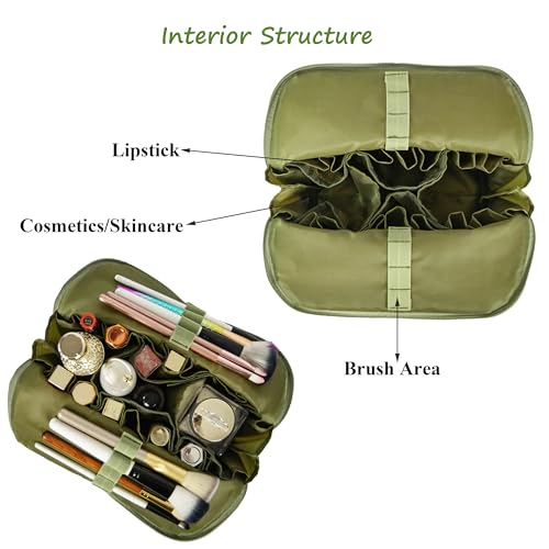 Travel Makeup Bag for Women - Waterproof Organizer with Brush Holders