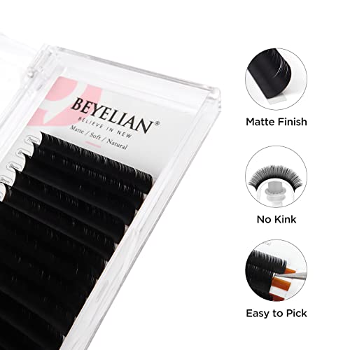 BEYELIAN Eyelash Extensions, Individual Lashes, 0.15mm D Curl 13mm Super Matte Classic Lash Extensions, Ellipse Flat Eyelash Extension, Light and Soft Natural Look for Professional Salon Use