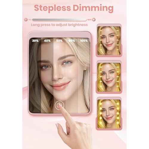 Compact Mirror, Rechargeable 30X Magnifying Mirror with 3 Lighting Modes & Dimmable Brightness, Portable Travel Makeup Mirror with Light, Essentials for Travel, Pocket, Purse, Gifts for Women Pink