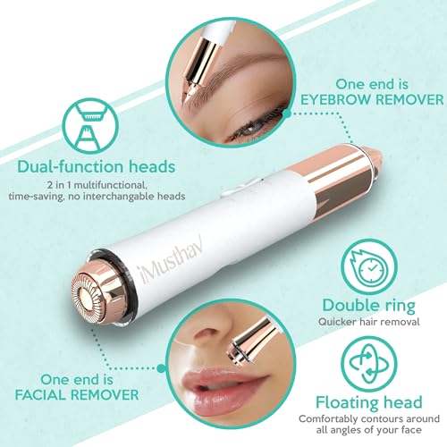2 in 1 Eyebrow and Facial Hair Remover for Women Painless Flawless Electric Razor Epilator Trimmer Shaver with 18K Gold-Plated, USB Rechargeable, 360¡Æ LED for Eyebrow and Face Hair Removal